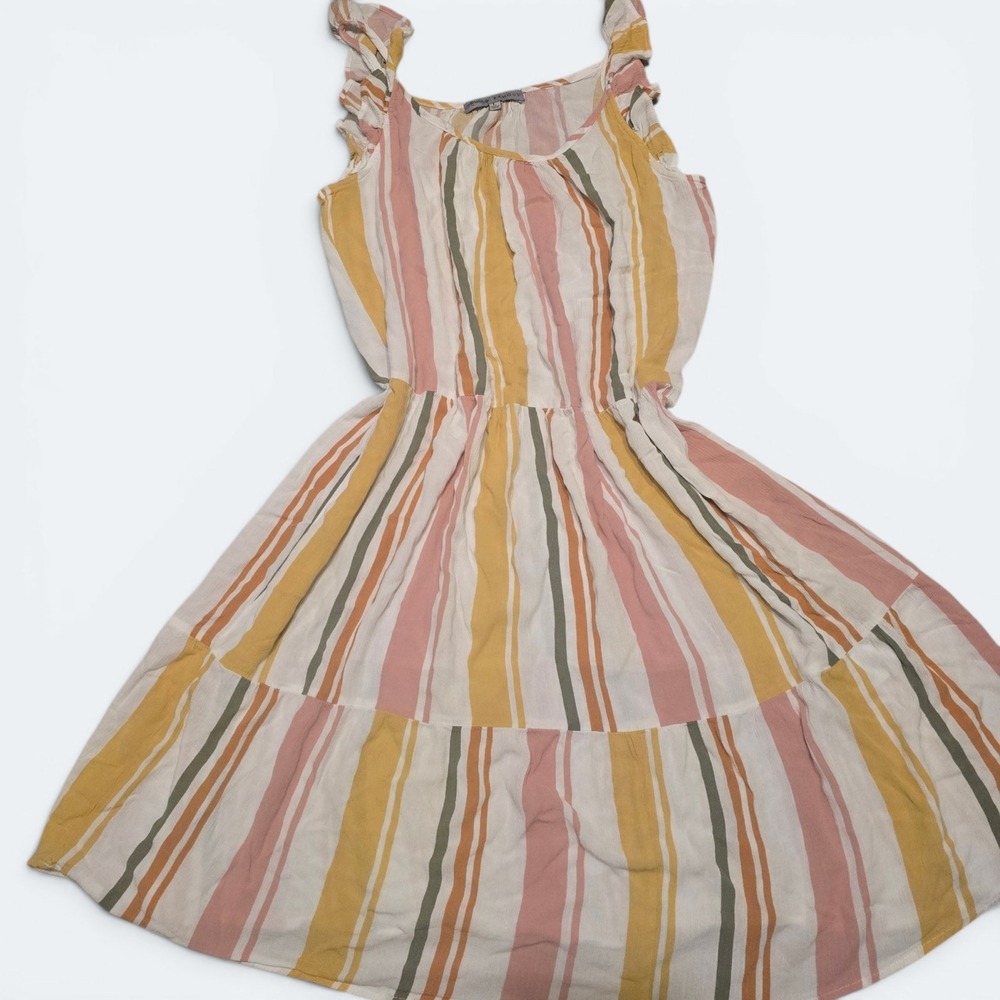 Absolutely Famous Women Striped Ruffle Strap Tiered Midi Dress Size Large - Picture 3 of 4